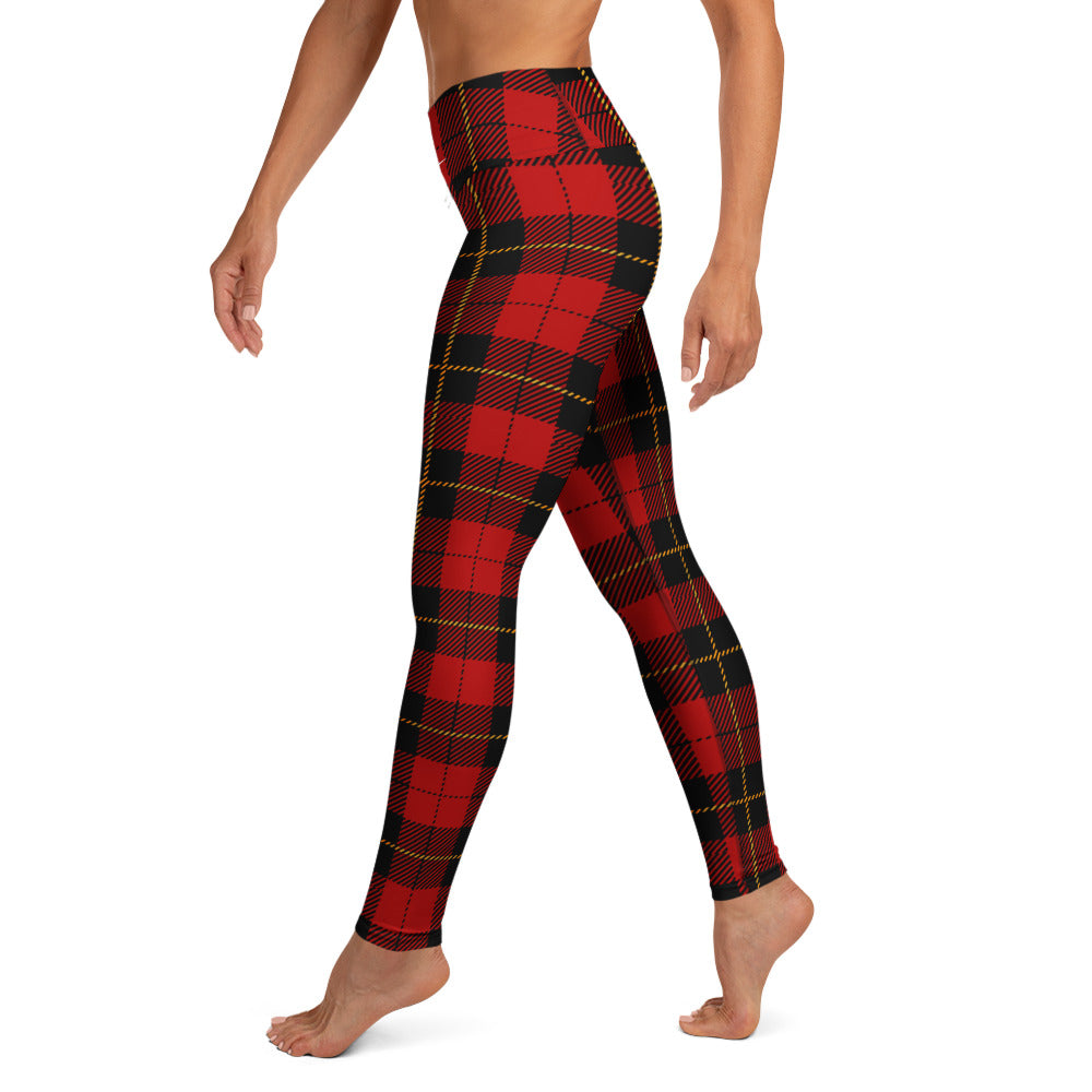 High-waisted luxury leggings in red plaid pattern, an exclusive activewear piece for women