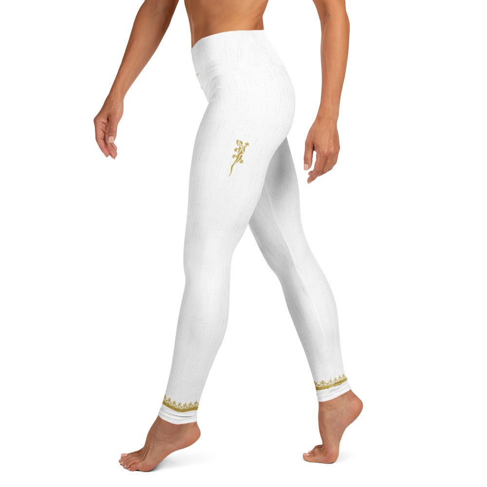 Activewear for women.white high waisted leggings with gold tattoos