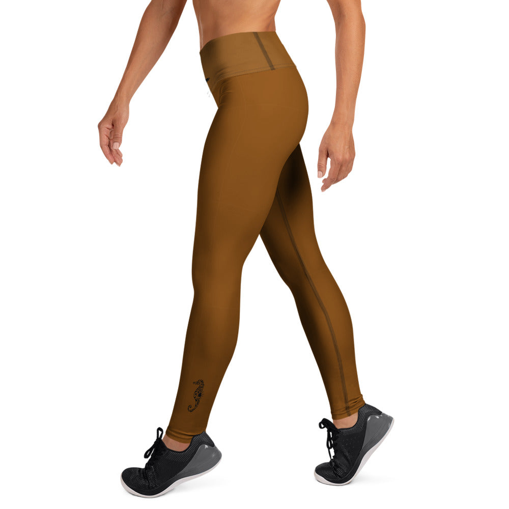 Quiet luxury activewear for woman - Camel leggings with unique black tattoos