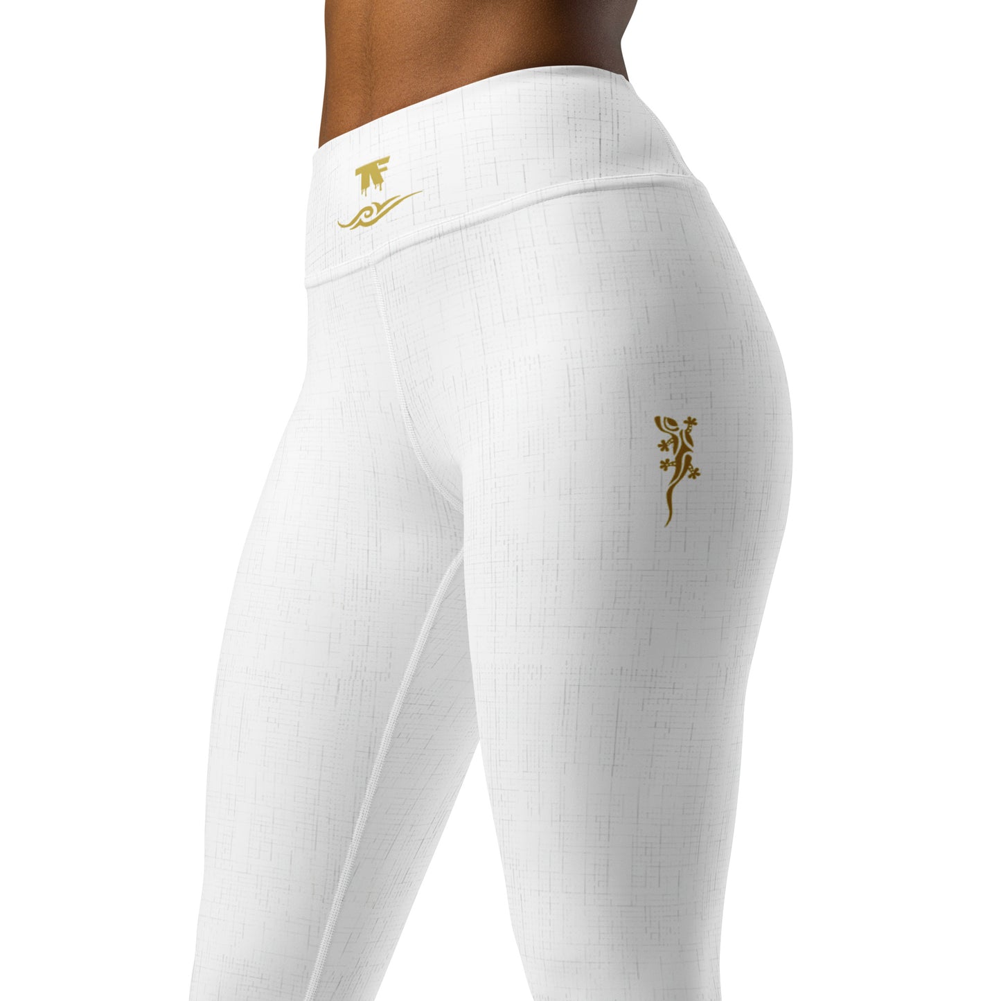 Activewear for women.white leggings with gold tattoos