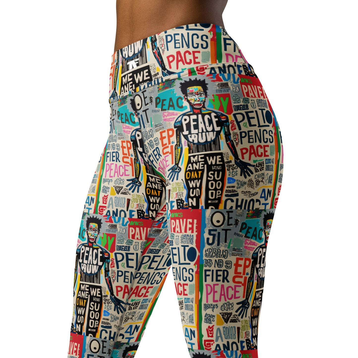 Limited edition leggings which feature a dynamic camouflage pattern infused with vibrant street art elements,