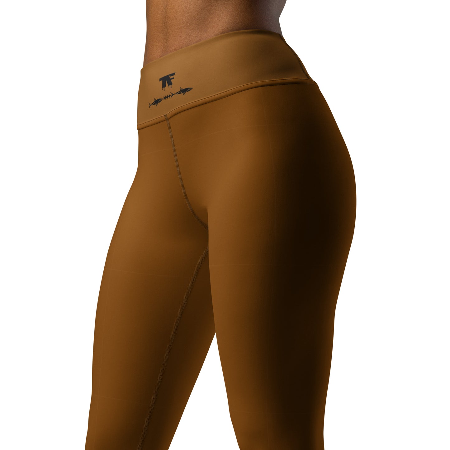 Quiet luxury activewear for woman - Camel leggings with unique black tattoos