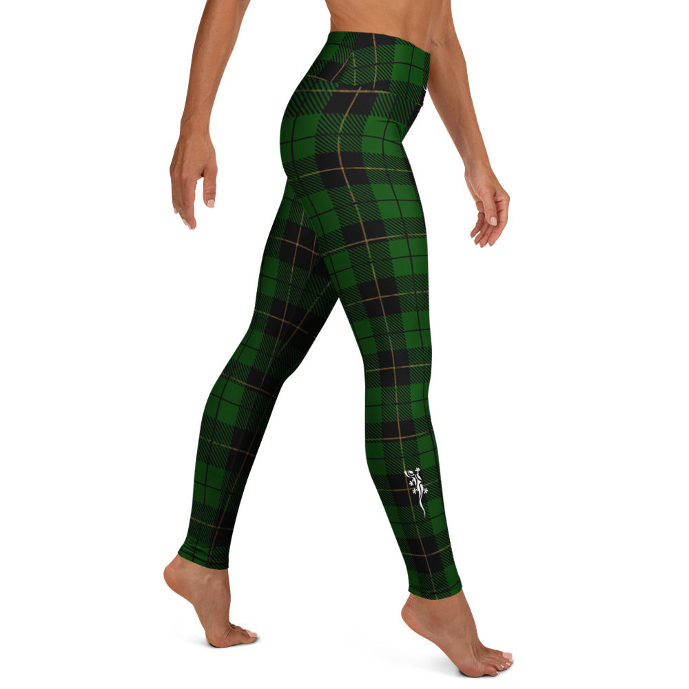 High-waisted luxury leggings in green plaid pattern, part of TheFamous Street Limited Edition collection