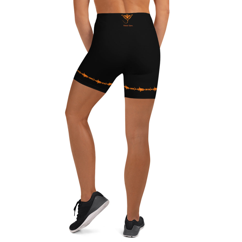 High Waisted Shorts Black & Orange Surf spirit | Limited Edition - TheFamous Activewear Studio