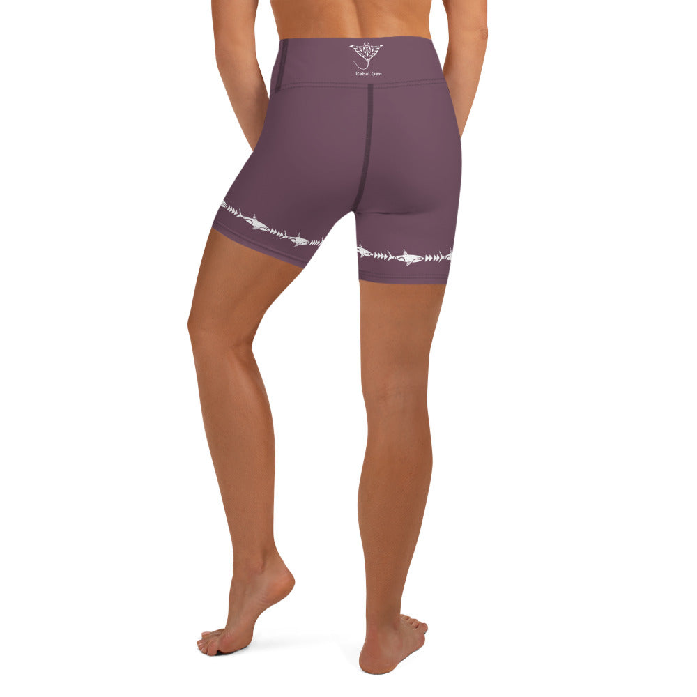 Activewear for women. High waisted shorts burgundy with white tags.