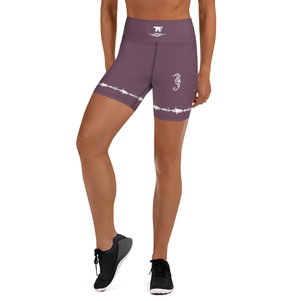 Activewear for women. High waisted shorts burgundy with white tags.