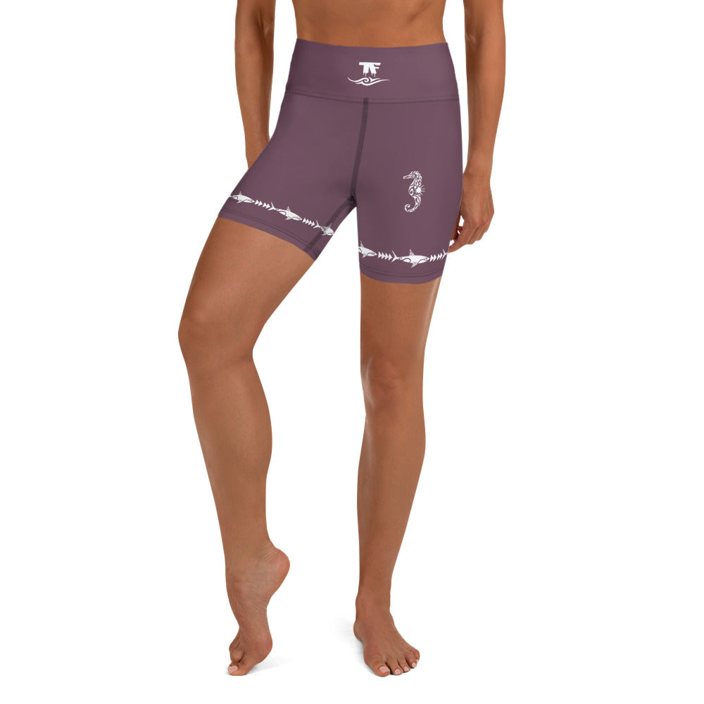 Activewear for women. High waisted shorts burgundy with white tags.