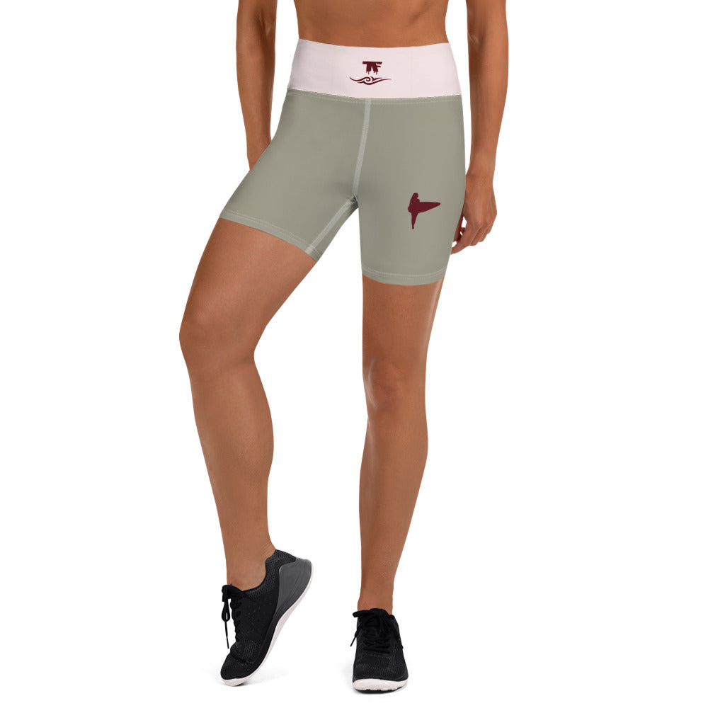 Activewear for women. High waisted shorts khaki and pink with surf tattoos. Limited editions