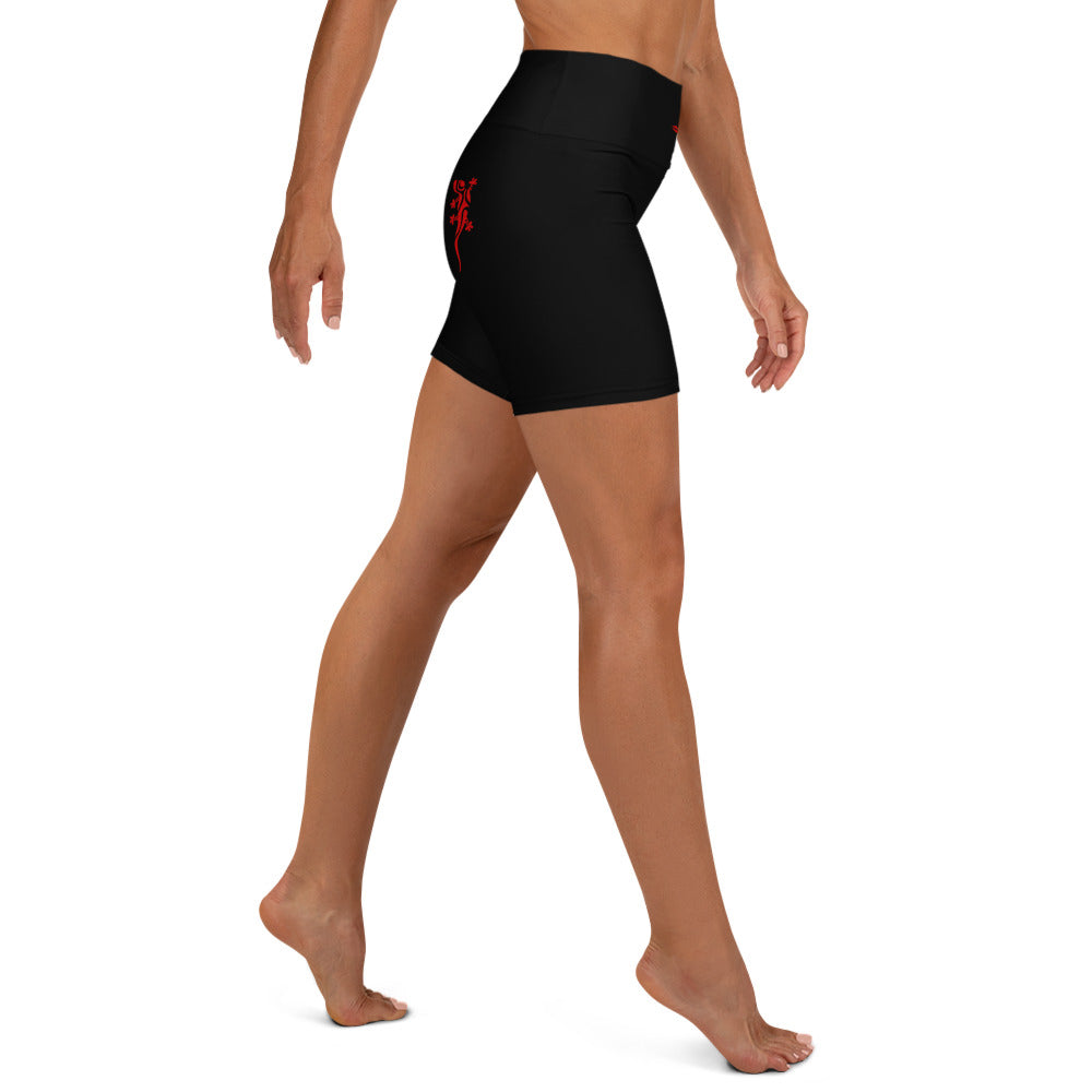 Activewear for women. High raise black short with red tags .