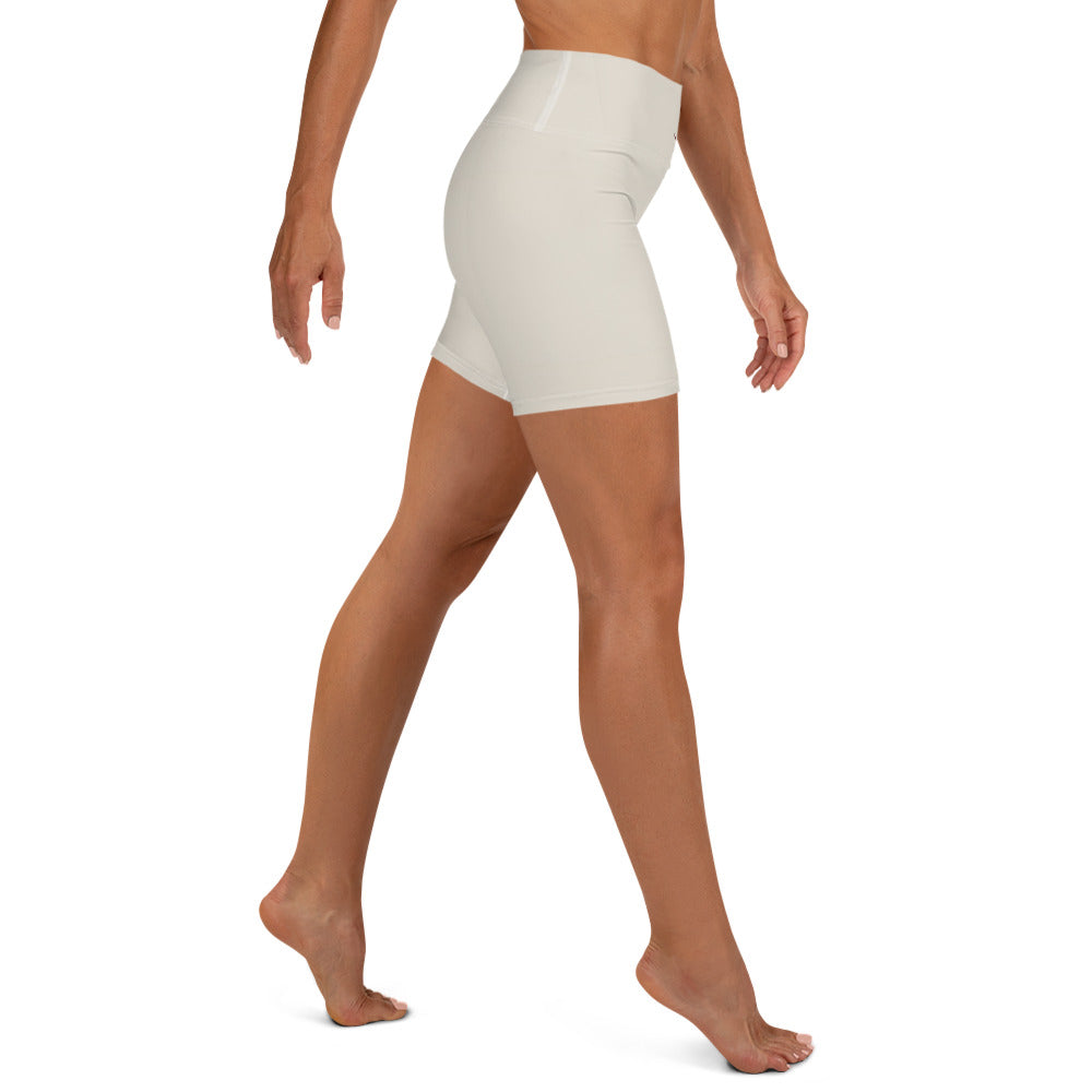 Activewear for women. High waisted shorts beige with burgundy tattoos. Limited editions.
