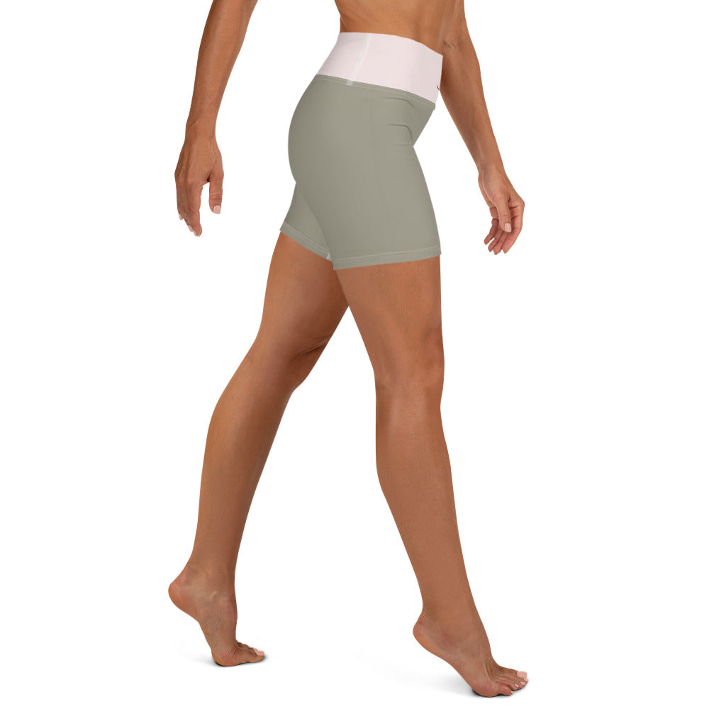 Activewear for women. High waisted shorts khaki and pink with surf tattoos. Limited editions