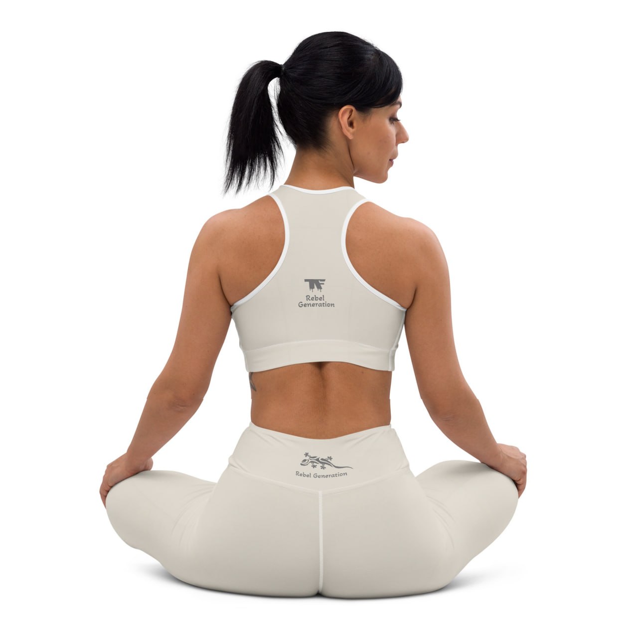 Activewear for women. High waisted leggings beige with additional tattoos