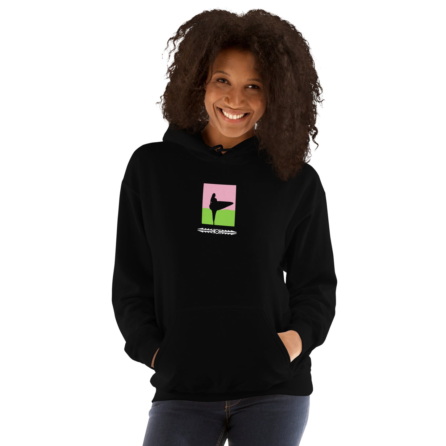 Activewear Hoodie Black .A tribute to surf culture with a surfer surfer design on both sides