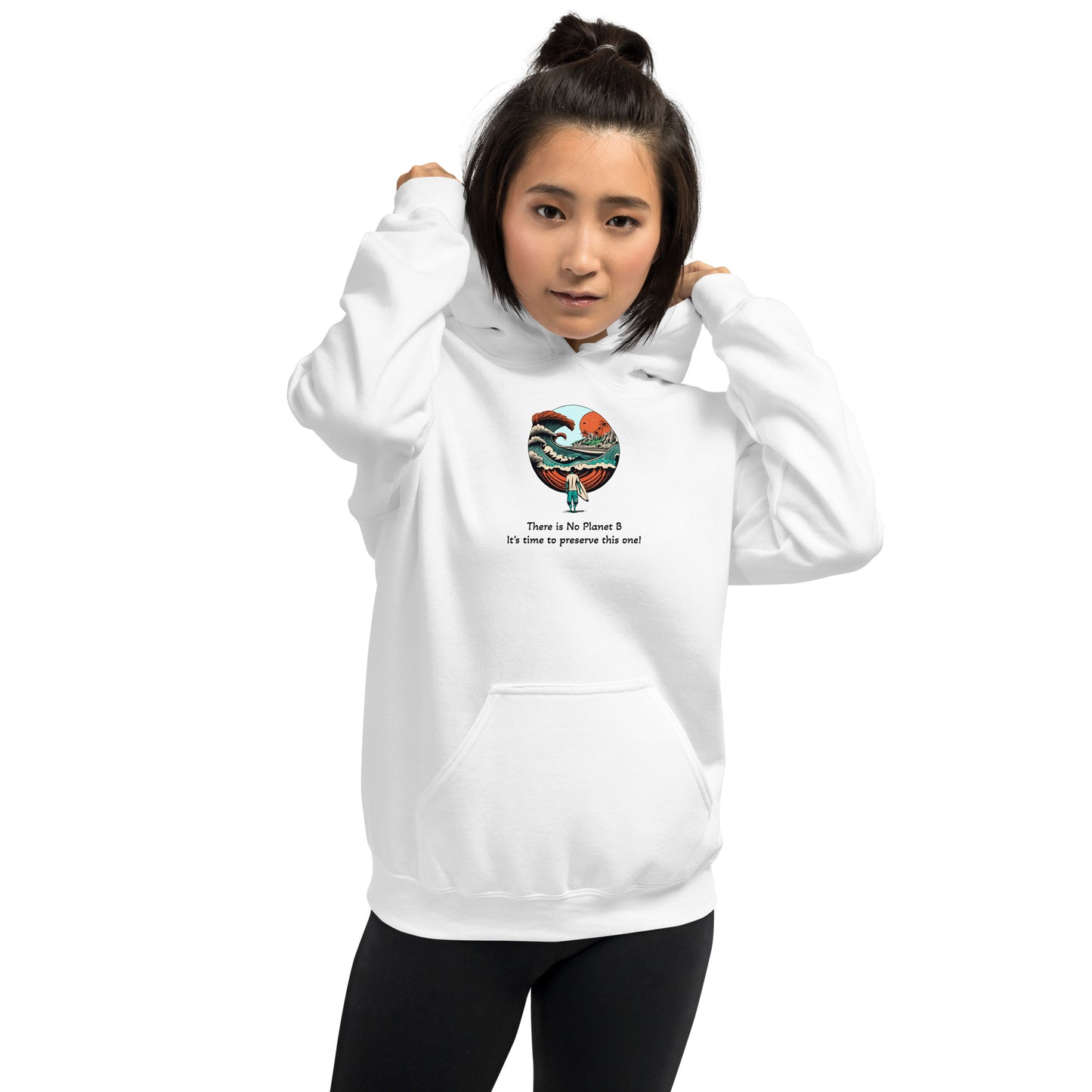 Activewear for women. Athletic classic hoodie eco-friendly 'No Planet B' white. Limited edition with an exclusive design.