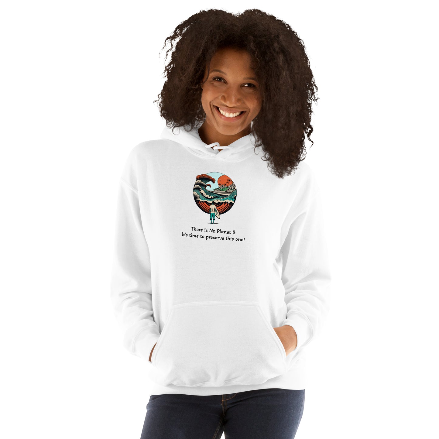 Activewear for women. Athletic classic hoodie eco-friendly 'No Planet B' white. Limited edition with an exclusive design.