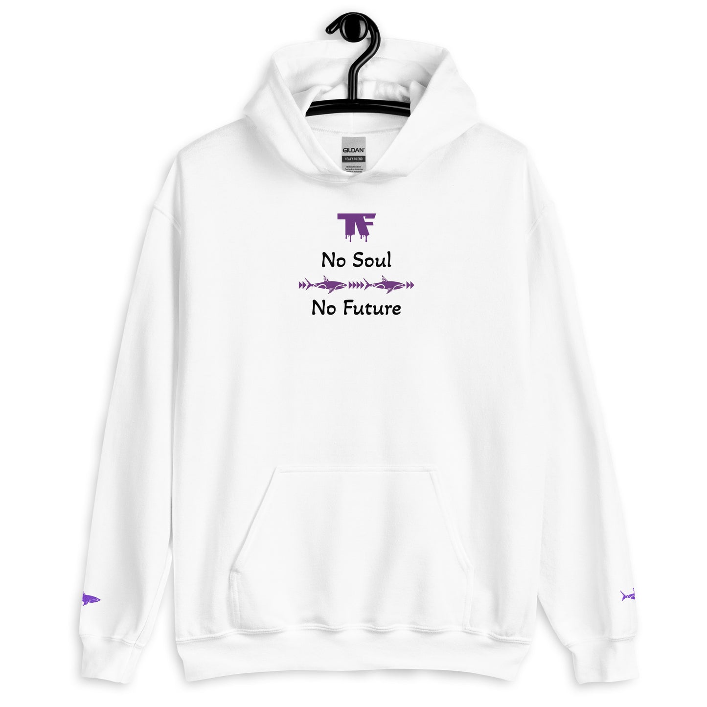 Activewear for women. White Fitness hoodie 'No Soul No Future'.