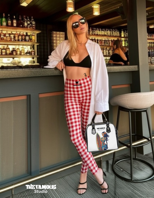 60s Gingham high waisted Leggings Red & White | Limited Edition TheFamous Studio