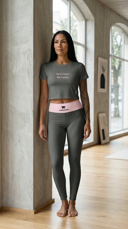 Crop Tee - Grey & Pink 'No Future' | Limited Edition TheFamous Studio