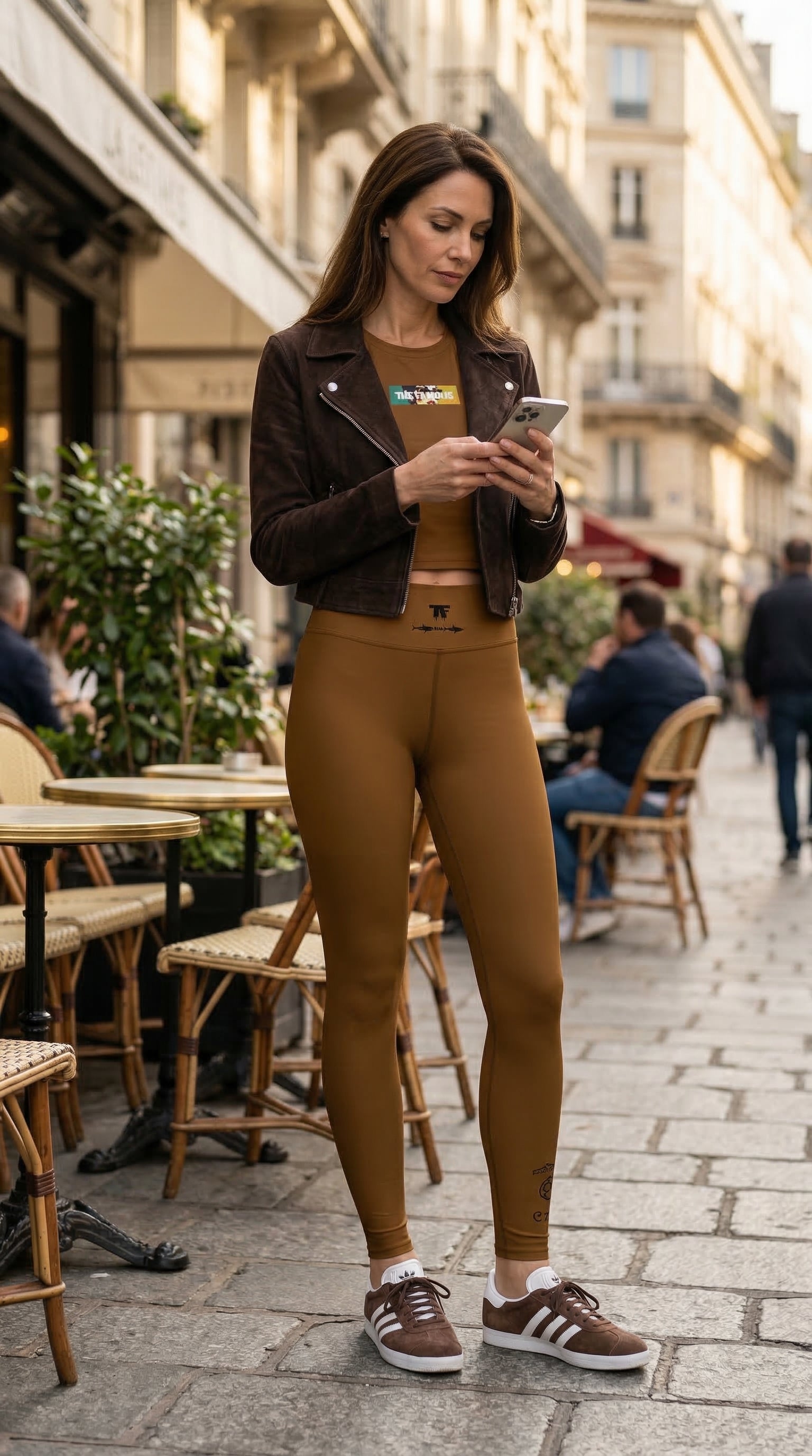 Activewear for women | Crop T-shirt Brown with Melon tags and a Box logo in the front | TheFamous Studio Limited Edition 