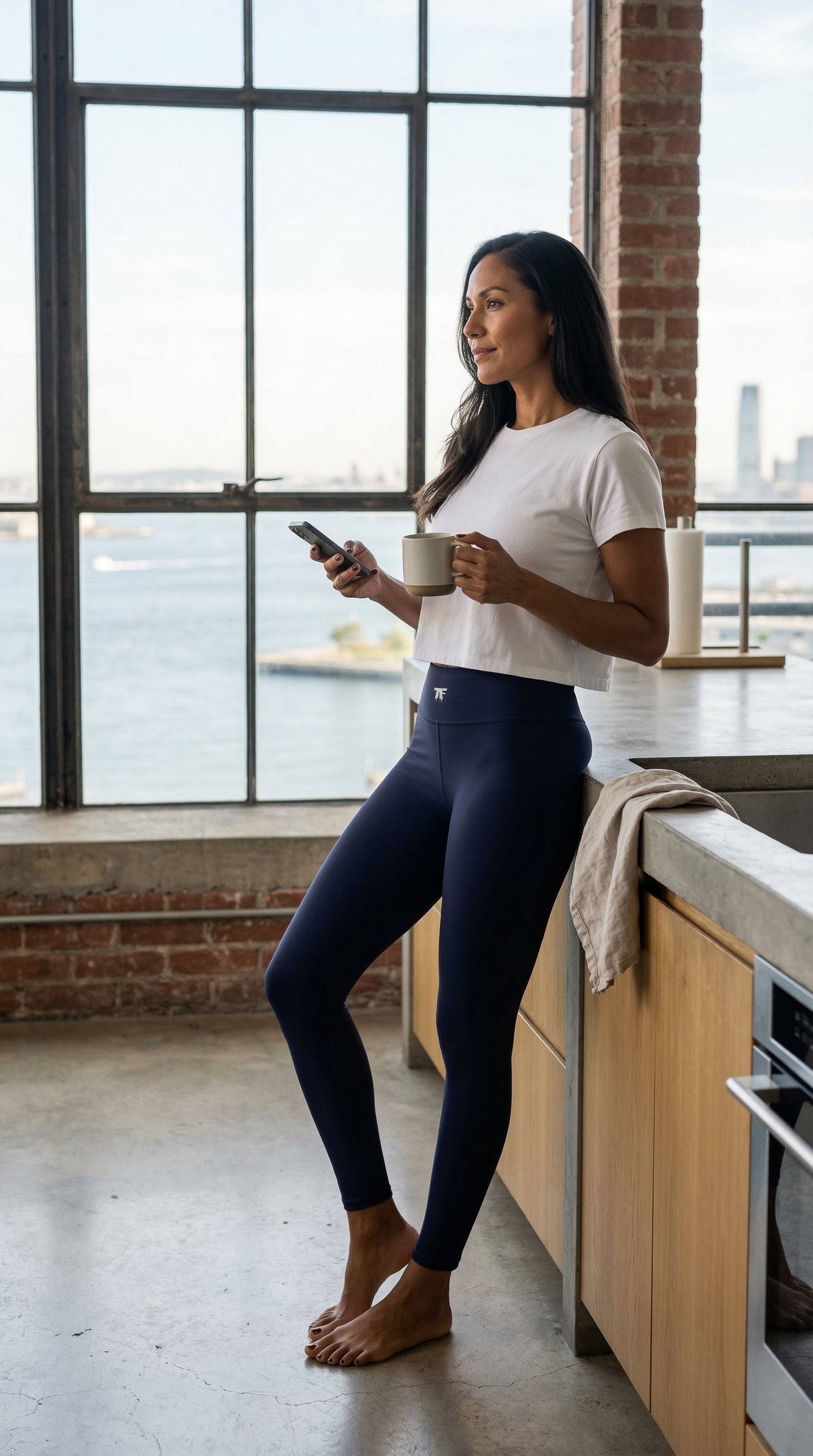 Athletic Chic Activewear for women | Deep Blue Yoga leggings to wear beyond the gym | Limited edition TheFamous Studio