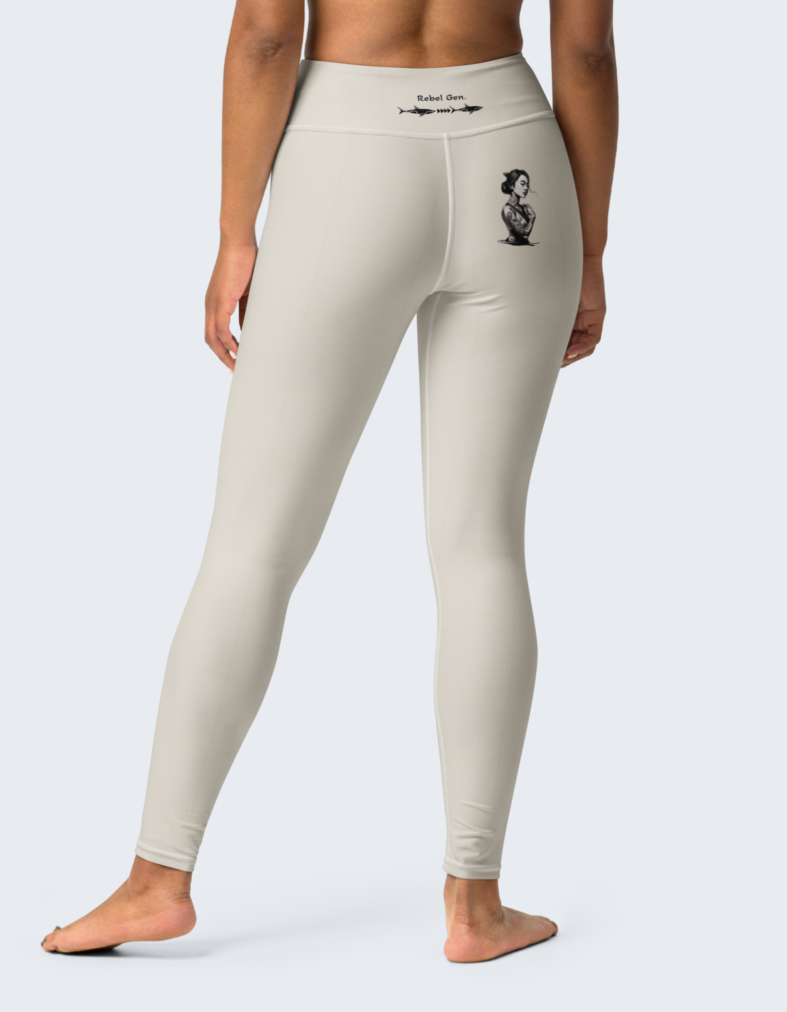 Casual Chic Activewear for women | Beige leggings with a tattoo in the back | TheFamous Studio