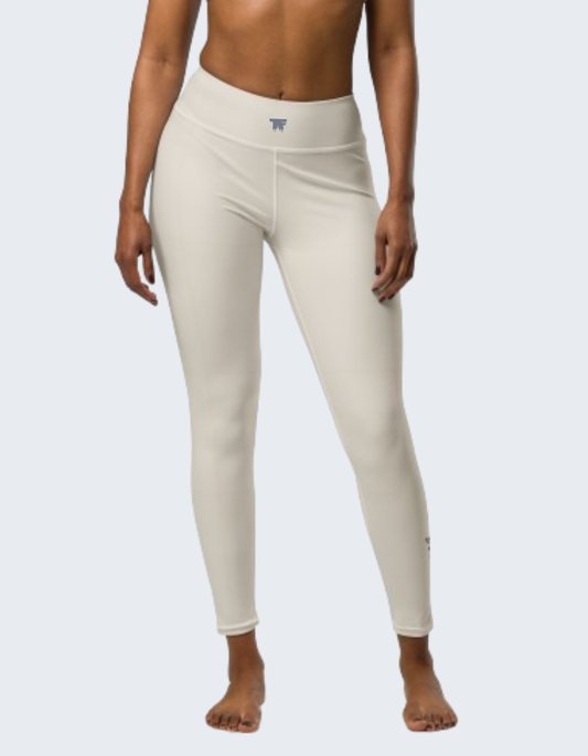 Activewear for women. High waisted leggings beige Quiet Stone with additional tattoos