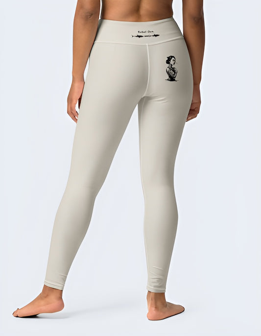 Casual Chic Yoga Leggings Outfit - Beige Sand with Back Tattoo | Limited Edition TheFamous Studio