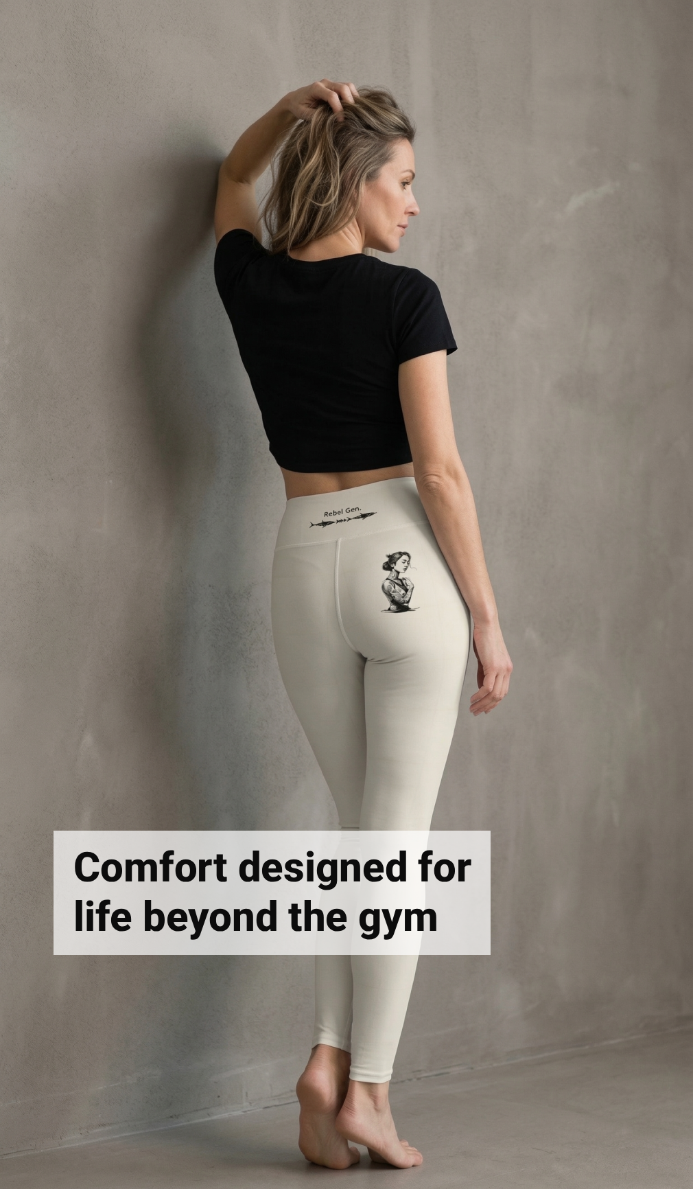 Casual Chic Yoga Leggings Outfit - Beige Sand with Back Tattoo | Limited Edition TheFamous Studio