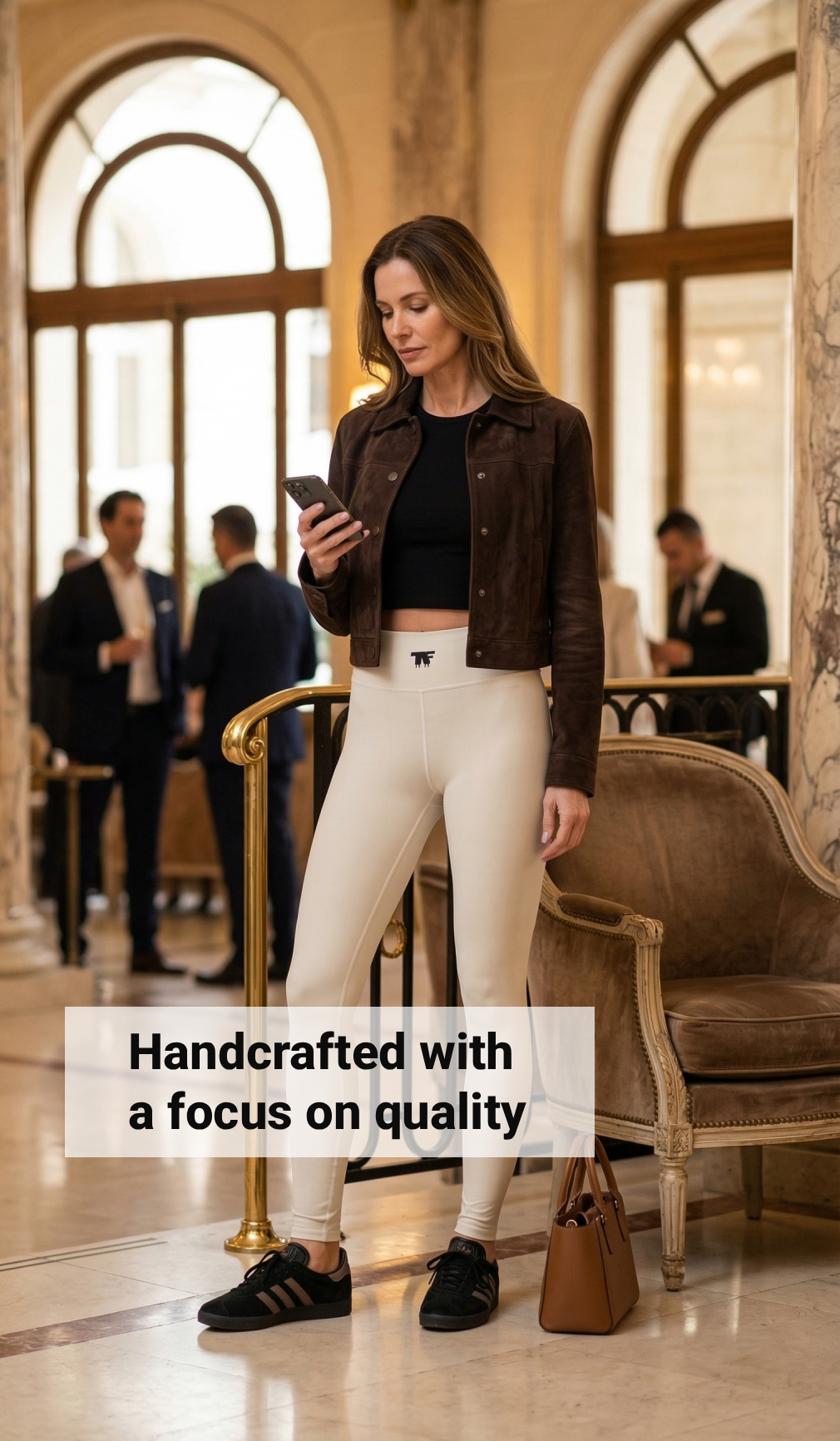 Casual Chic Yoga Leggings Outfit - Beige Sand with Back Tattoo | Limited Edition TheFamous Studio