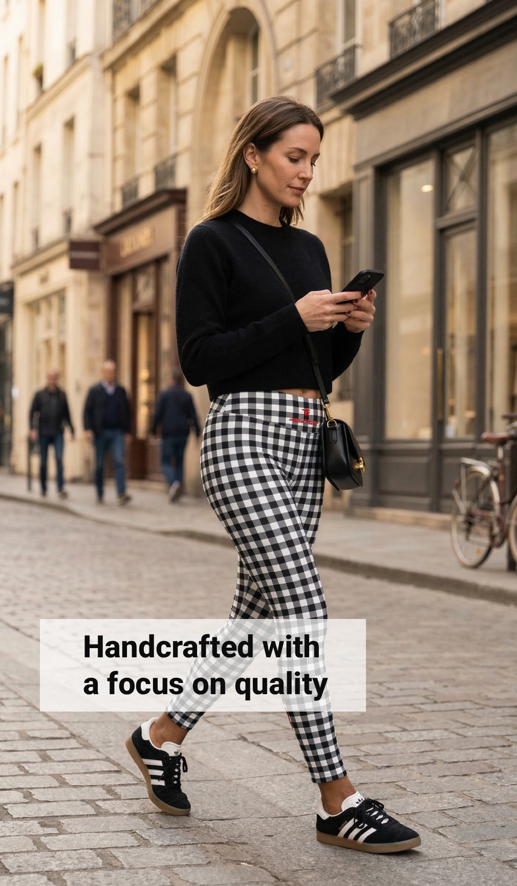 Quiet Luxury Activewear | High Waisted Leggings Gingham Black & White | Limited Edition TheFamous Studio