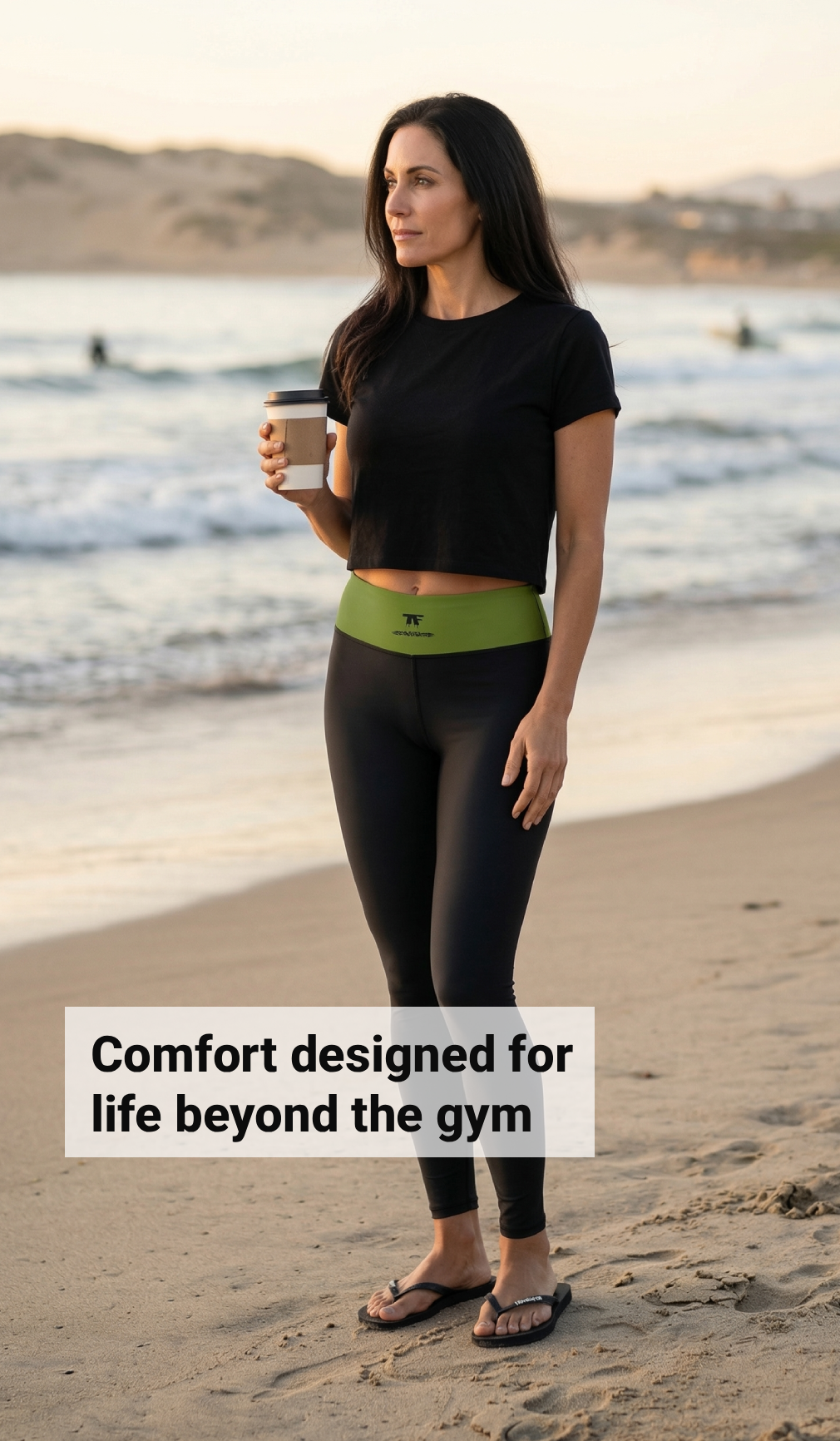 Athletic Chic Activewear for women | Black high waist yoga Leggings with a green dill waist and tattoos | Limited edition TheFamous Studio