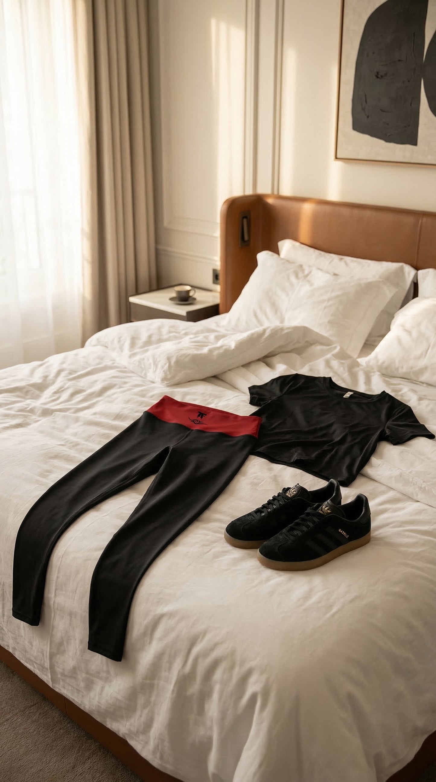 Quiet Luxury Activewear for women | Yoga Leggings Black & Red Cherry | Limited Edition TheFamous Studio