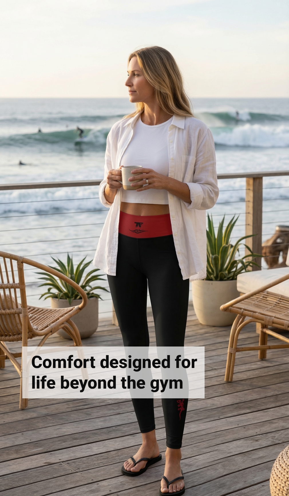 Athletic Chic Activewear for women | Black & Red Cherry high waist yoga Leggings with surf tattoos | Limited edition TheFamous Studio