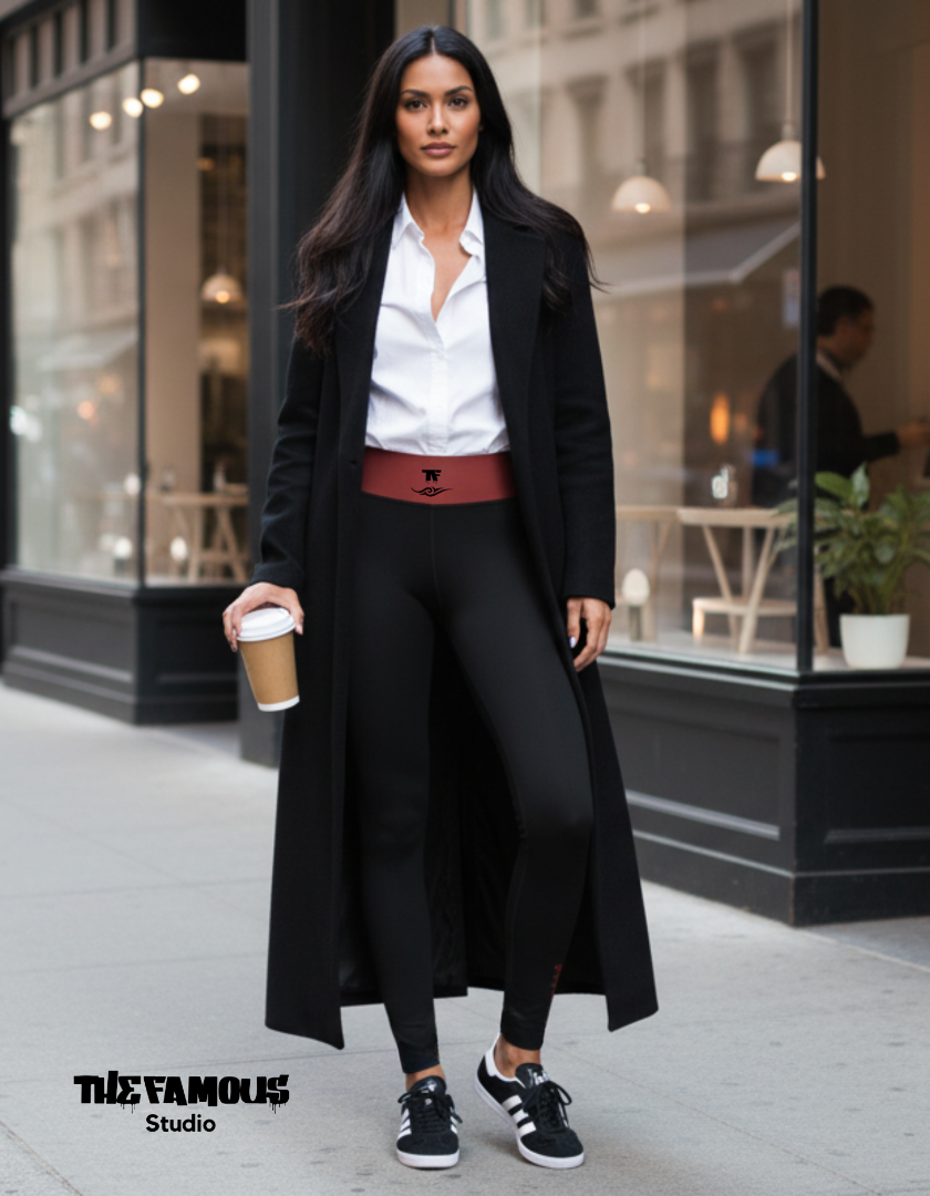 Activewear for women - Yoga Leggings Black & Red Cherry | Limited Edition TheFamous Studio