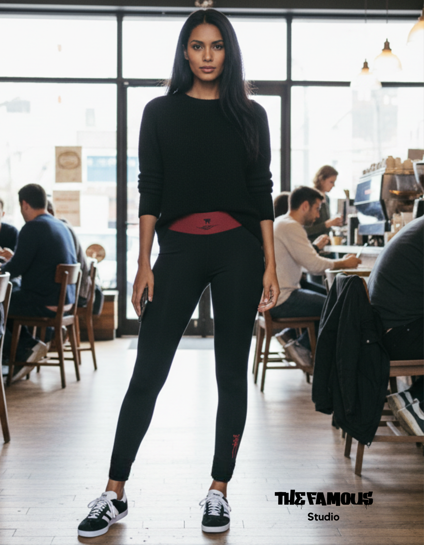 Activewear for women - Yoga Leggings Black & Red Cherry | Limited Edition TheFamous Studio