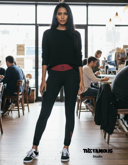 Activewear for women - Yoga Leggings Black & Red Cherry | Limited Edition TheFamous Studio