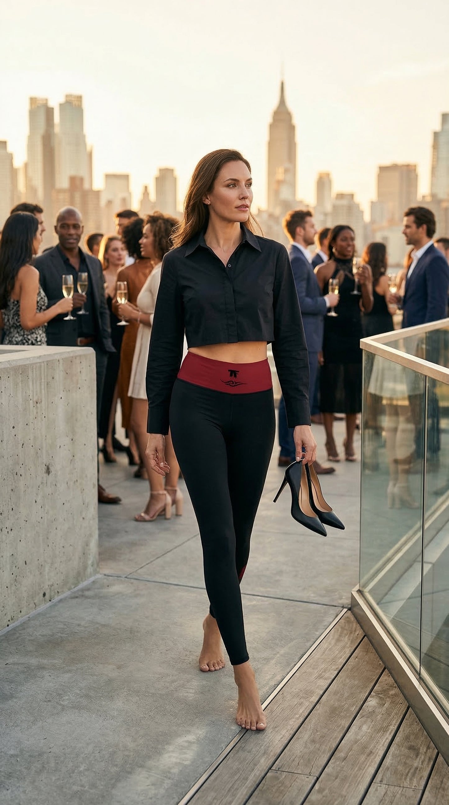 Quiet Luxury Activewear for women | Yoga Leggings Black & Red Cherry | Limited Edition TheFamous Studio