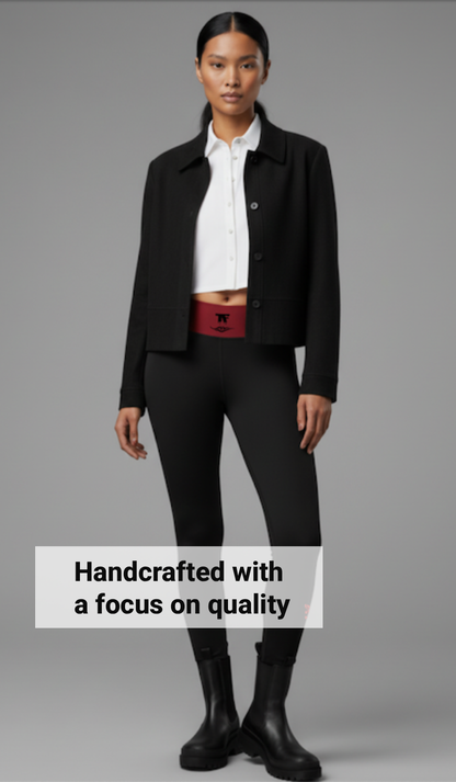 Athletic Chic Activewear for women | Black & Red Cherry high waist yoga Leggings with surf tattoos | Limited edition TheFamous Studio