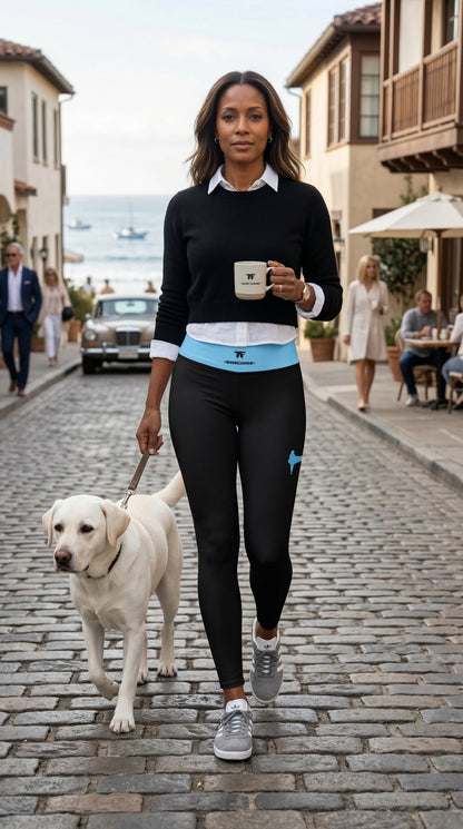 Sporty Chic Activewear for women | Leggings black & Turquoise with surfer tattoo | Limited edition by TheFamous Studio