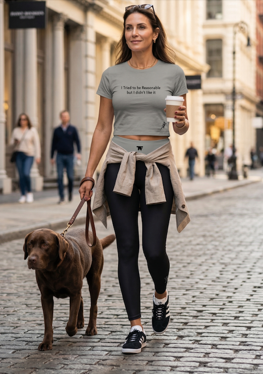 Grey crop tee + Leggings black & grey