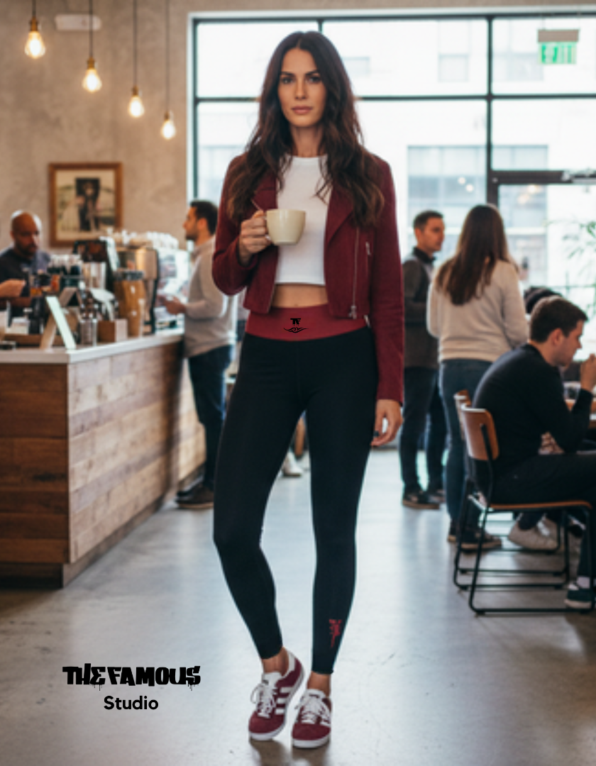 Activewear for women - Yoga Leggings Black & Red Cherry | Limited Edition TheFamous Studio