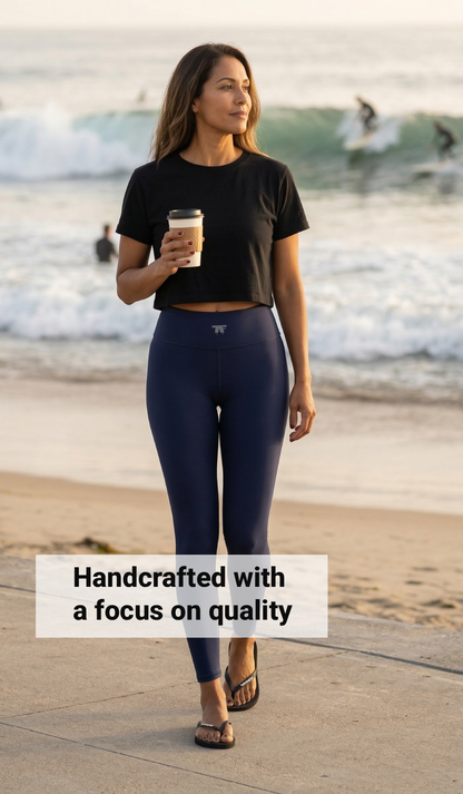 Athletic Chic Activewear for women | Deep Blue Yoga leggings to wear beyond the gym | Limited edition TheFamous Studio