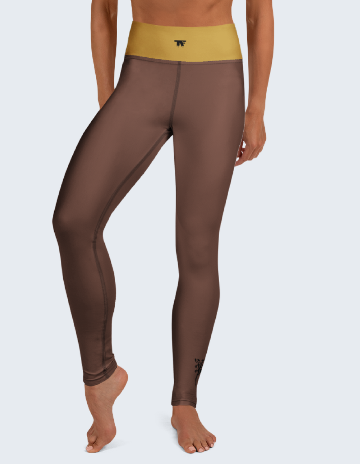 High Waist Leggings for women Brown Mocha with Ochre waist 