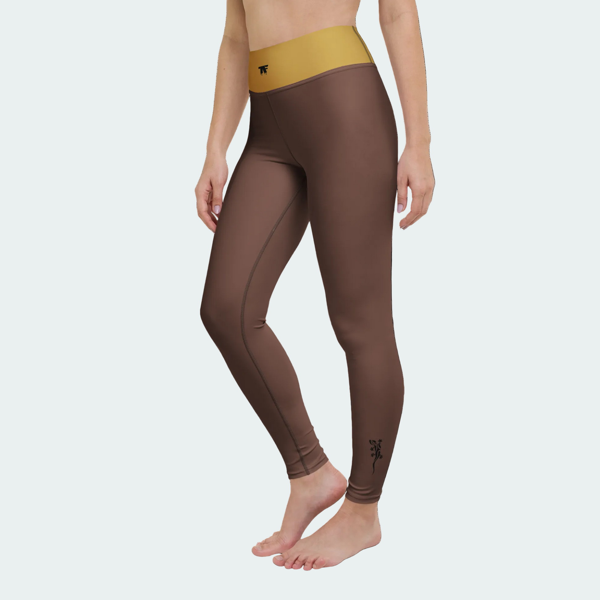 High Waist Brown Mocha with a waist Ochre - Activewear for women - Limited edition 