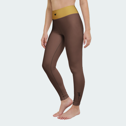 High Waist Brown Mocha with a waist Ochre - Activewear for women - Limited edition 