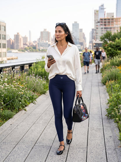 Quiet Luxury Activewear for women | Deep Blue Denim leggings to wear beyond the gym | Limited edition TheFamous Studio