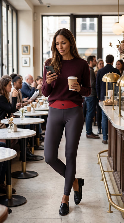 Activewear for women | High Waist Leggings Fig Burgundy & Red Cherry - Limited edition 