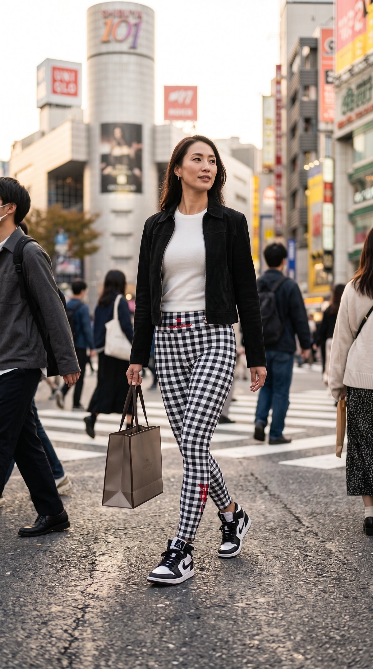 High Waisted Leggings Gingham Black & White | Limited Edition TheFamous Studio