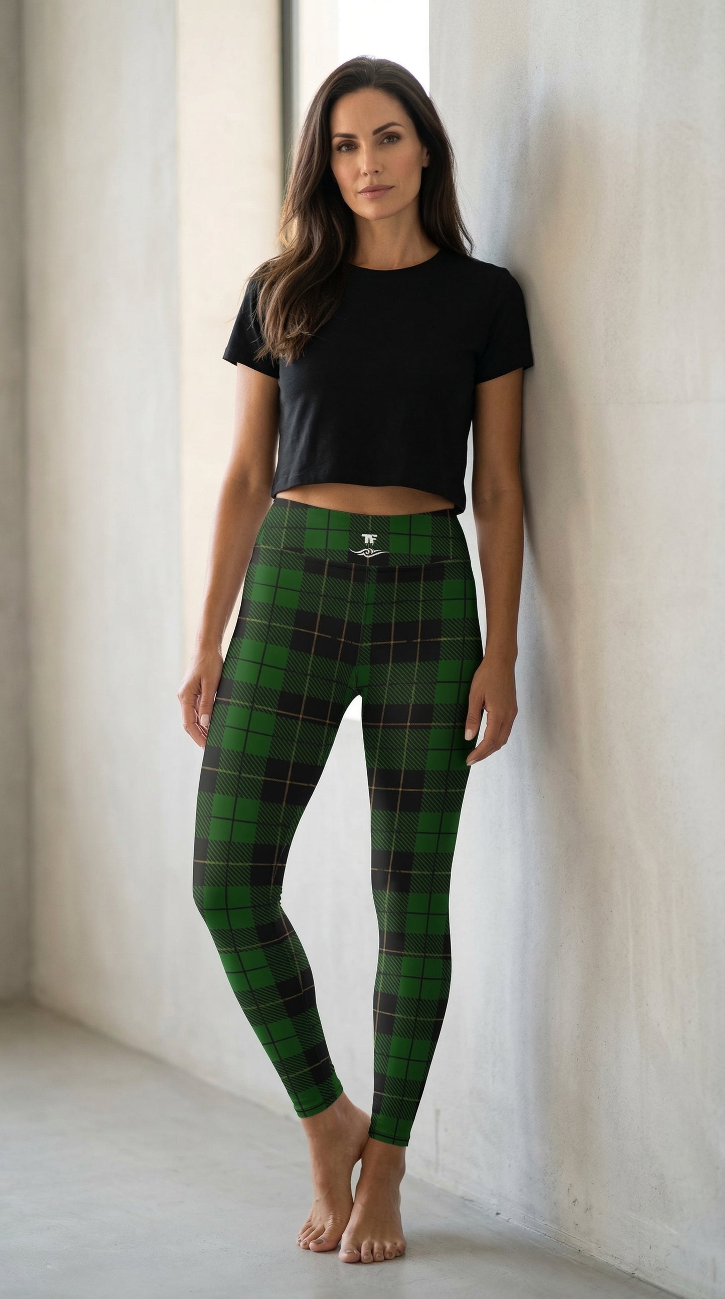 Fashion Yoga Leggings Street Series Green Plaid | Limited Edition TheFamous Studio