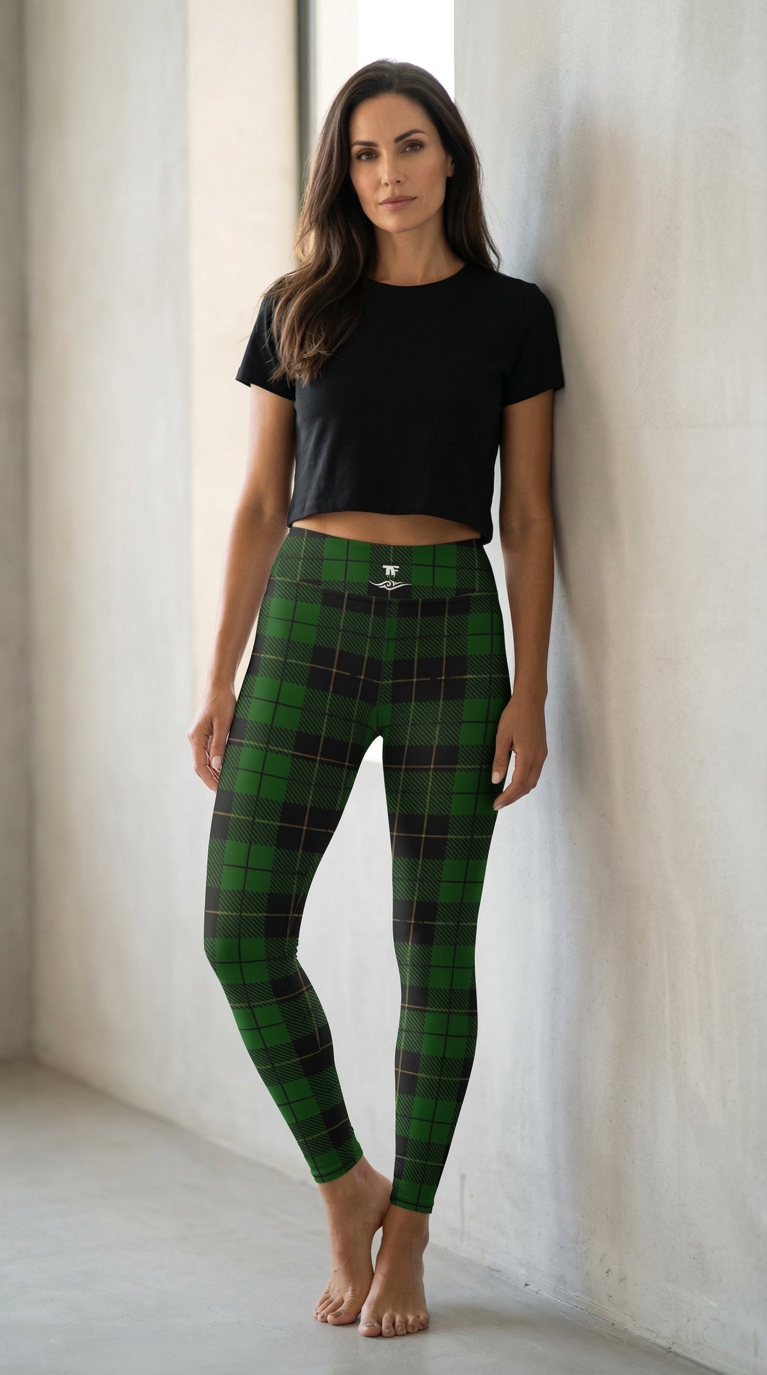 Fashion Yoga Leggings Street Series Green Plaid | Limited Edition TheFamous Studio